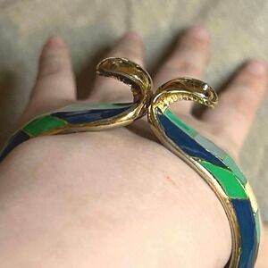 Rare Vintage Hattie Carnegie Brushed Goldtone Multicolor Enamel Cobra Bracelet